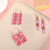 1 Pair Women Color Contrast Love Letter Print Earrings Pink Series Hook Earrings Romantic Valentine Day Drop Earrings