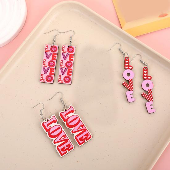 1 Pair Women Color Contrast Love Letter Print Earrings Pink Series Hook Earrings Romantic Valentine Day Drop Earrings