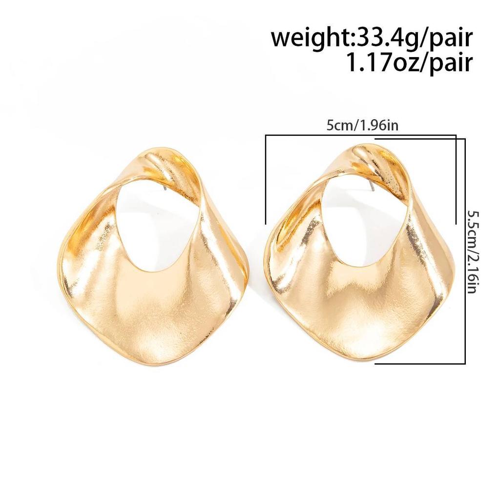 IngeSight.Z Exaggerated Irregular Geometric Pleated Metal Hollowed Stud Earring Women Trendy Piercing Earring Jewelry 2026 New