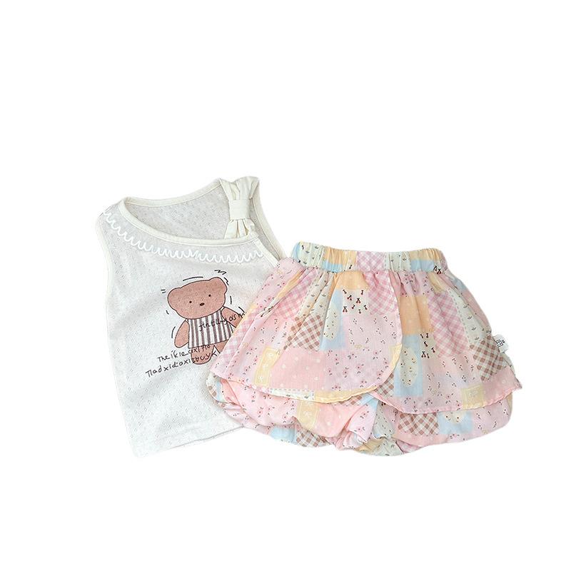 Tide Children'S Clothing Baby Girl Summer Cartoon Print Cool Vest Plus Shorts Split Two-Piece Baby Clothes