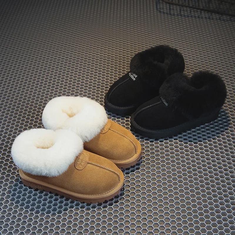 Winter Girls' Suede Lambswool Snow Boots with Plush Lining