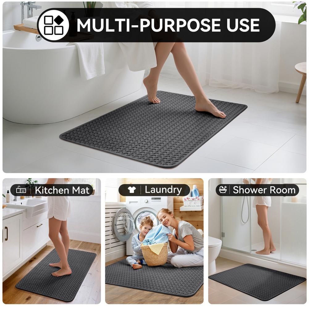 Non-Slip Bathroom Mat Quick Dry Absorbent Bath Mat with Rubber Backing Thin Bathroom Rug for Under Door Floor Bathtub Shower Use