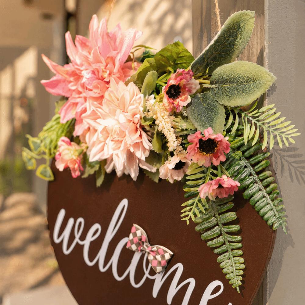 11.81x15.75in Floral Wooden Welcome Plaque Entryway Hanging Flower Decor  Classroom Welcome Plaque