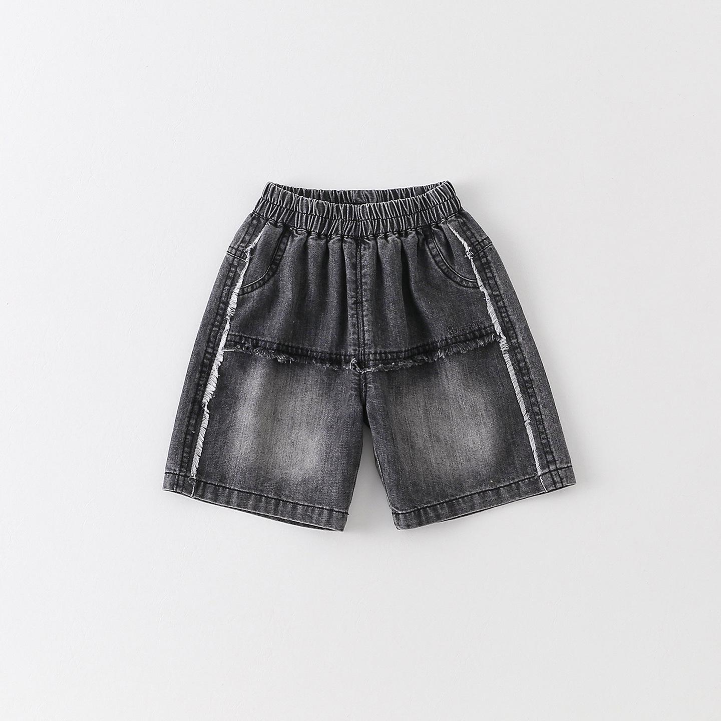 Boys Summer 2026 Frayed Hem Embroidered Cropped Cotton Jeans 73 cm