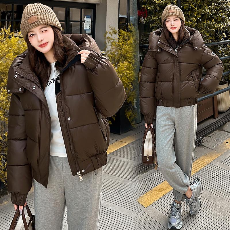 2025 winter new new hooded cotton jacket short warm sleeve label jacket