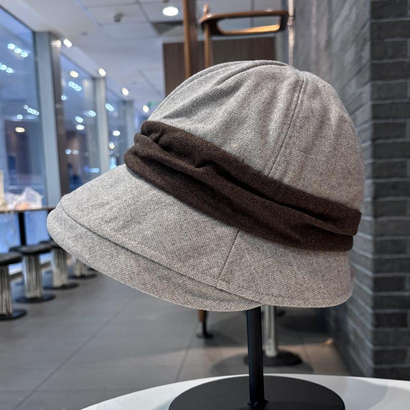 New Splicing Bucket Hat Women's Autumn and Winter Retro Face Small Versatile Stacking Basin Hat Casual Commuting