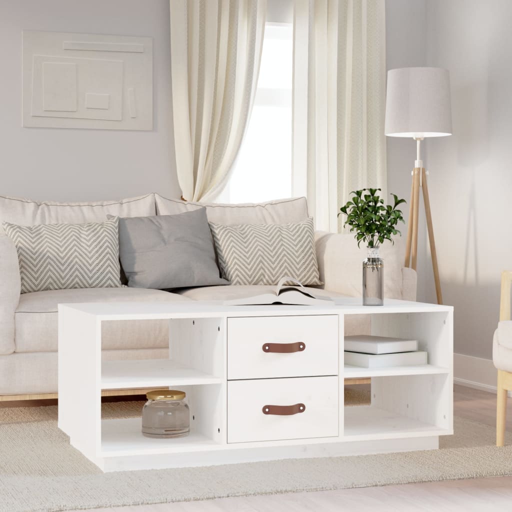Vidaxl Coffee Table, White, 100X50X41 Cm, Solid Pine Wood