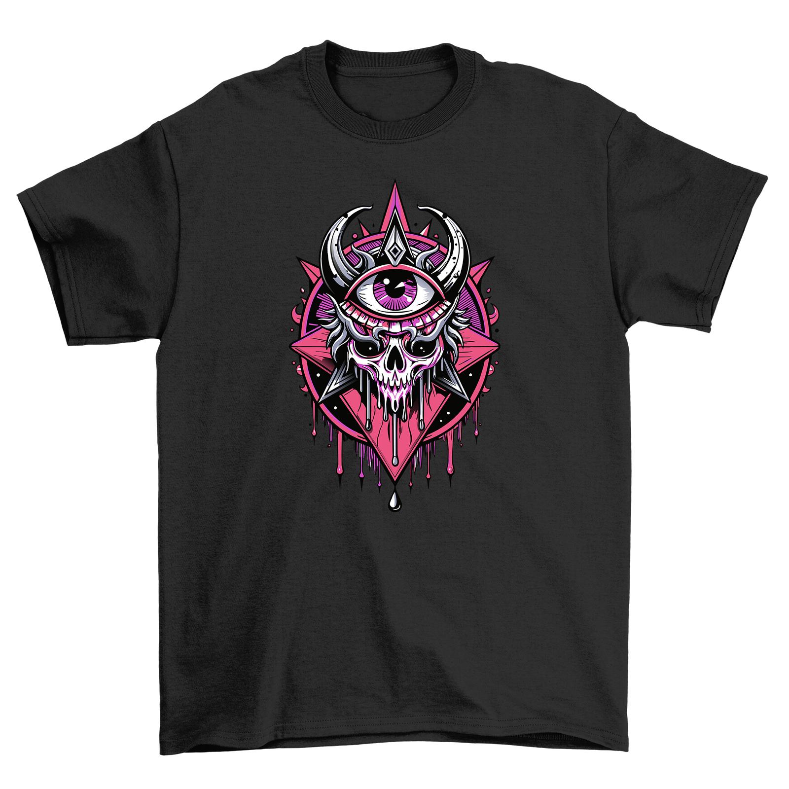 Gothic_16 Pink Skull with Horns T-Shirt Mens Womens Tees Top - Embrace your Inner Dark Side in Style! S