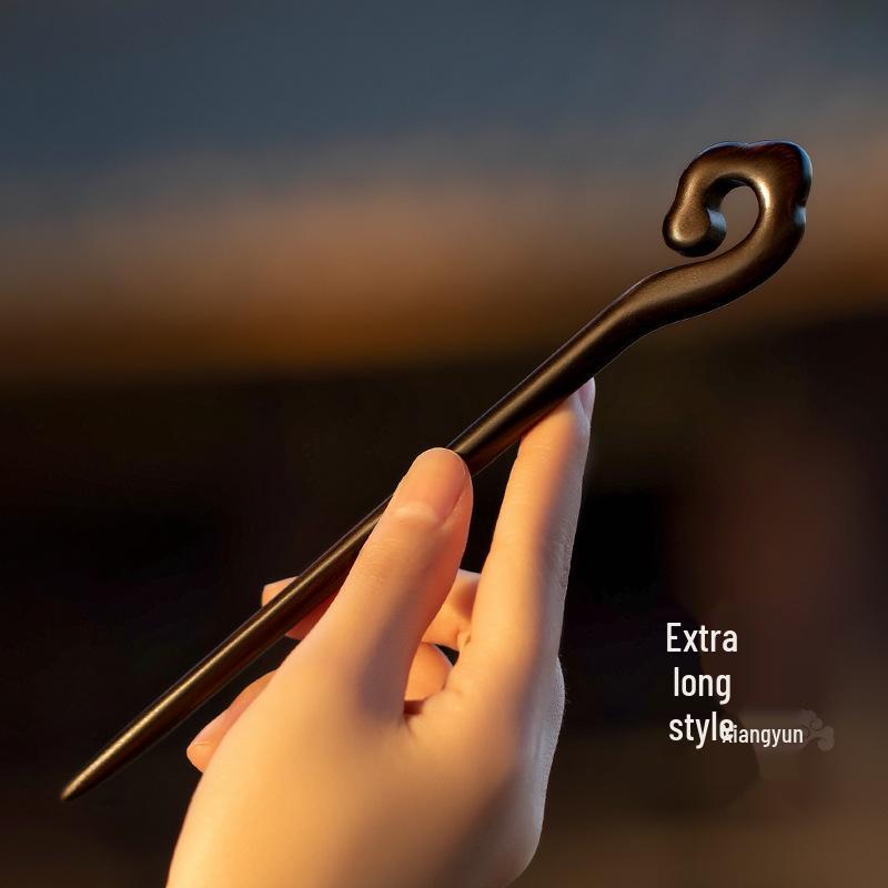 High-End Natural Ebony Wood Hairpin - Extended Chinese Ancient Style Black Hair Bun Accessory