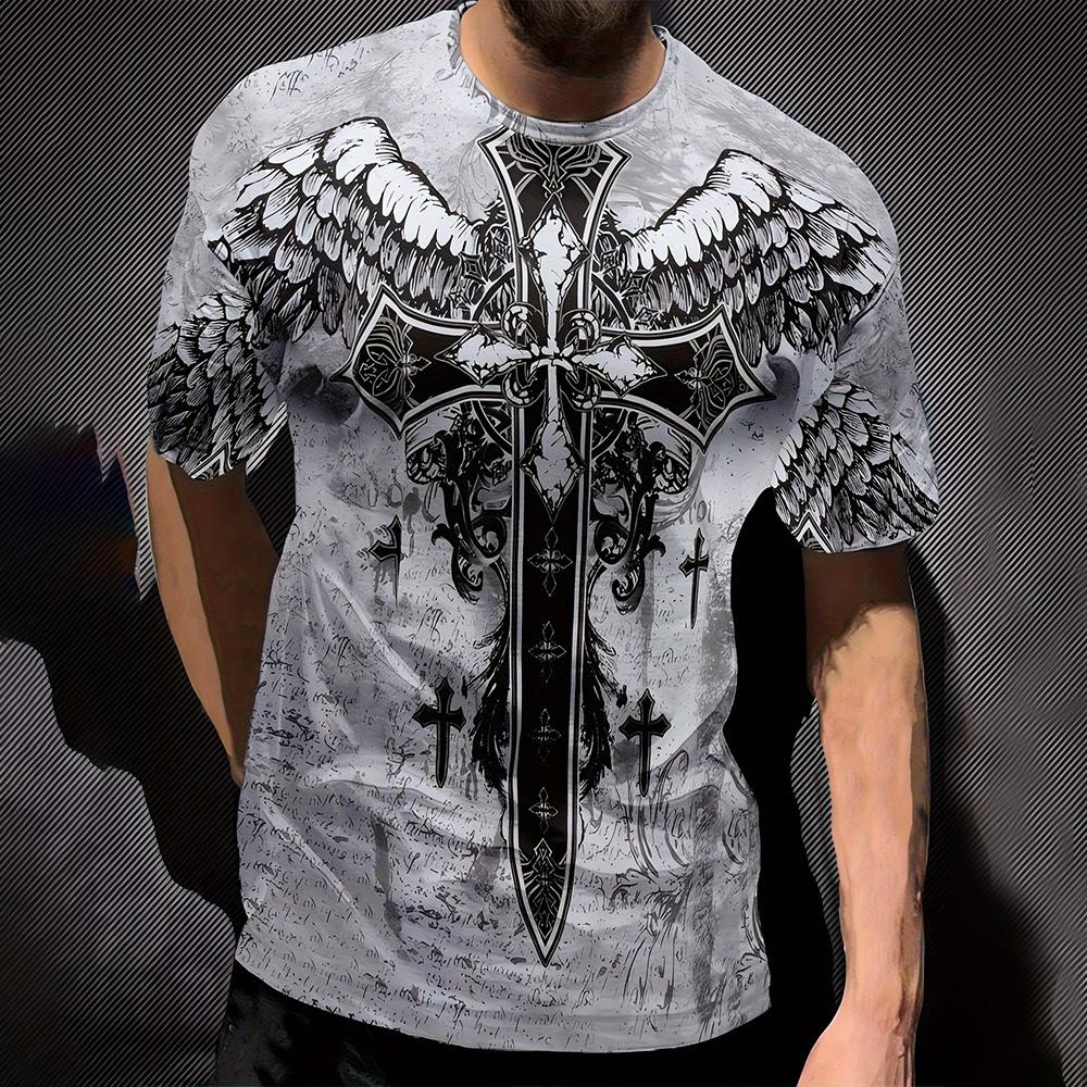 Vintage Cross Graphic Print Men's T-Shirt 2025 New Street Hipster T-Shirt Top Plus Size Casual Men's Short Sleeve Tee Apparel
