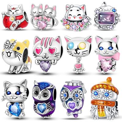 Cute Cat Owl Animal Shape Charm Beads Fits Bracelet Bangle Necklace Women Luxury Diy Fine Pendant Bead Jewelry Gifts New In