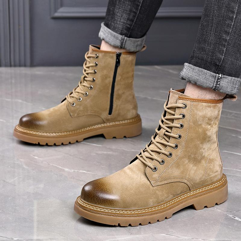 Fashion Men's Fashion Genuine Leather Boots Autumn Winter Shoes Outdoors Tooling Work Boot Vintage Handsome High Platform Desert Botas