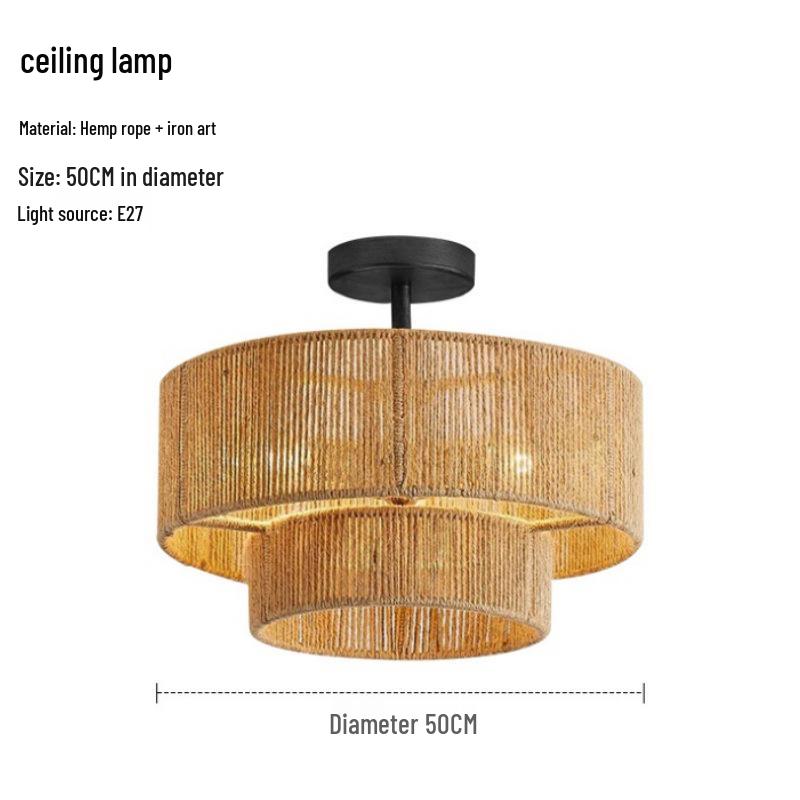 Wabi-Sabi Retro Hemp Rope Tassel Chandelier for Bedroom or Living Room