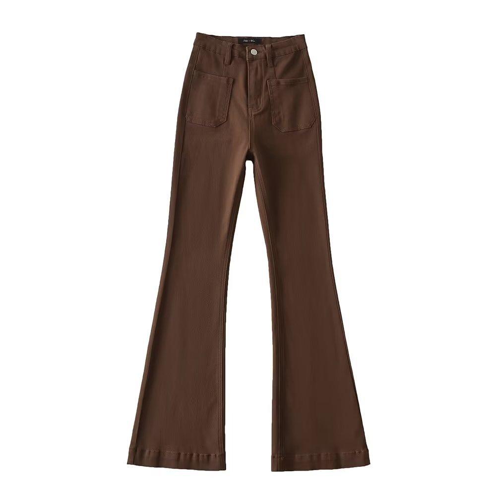 Damen Schlaghose Locker Gerade Hohe Taille Stretch Jeans