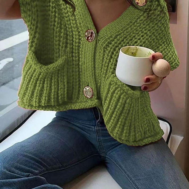 Elegant Hot Sale Women's Knitted Sweater Tops Thick Needle V-neck Sleeveless Vest Fashion Short Temperamental Casual Sweater