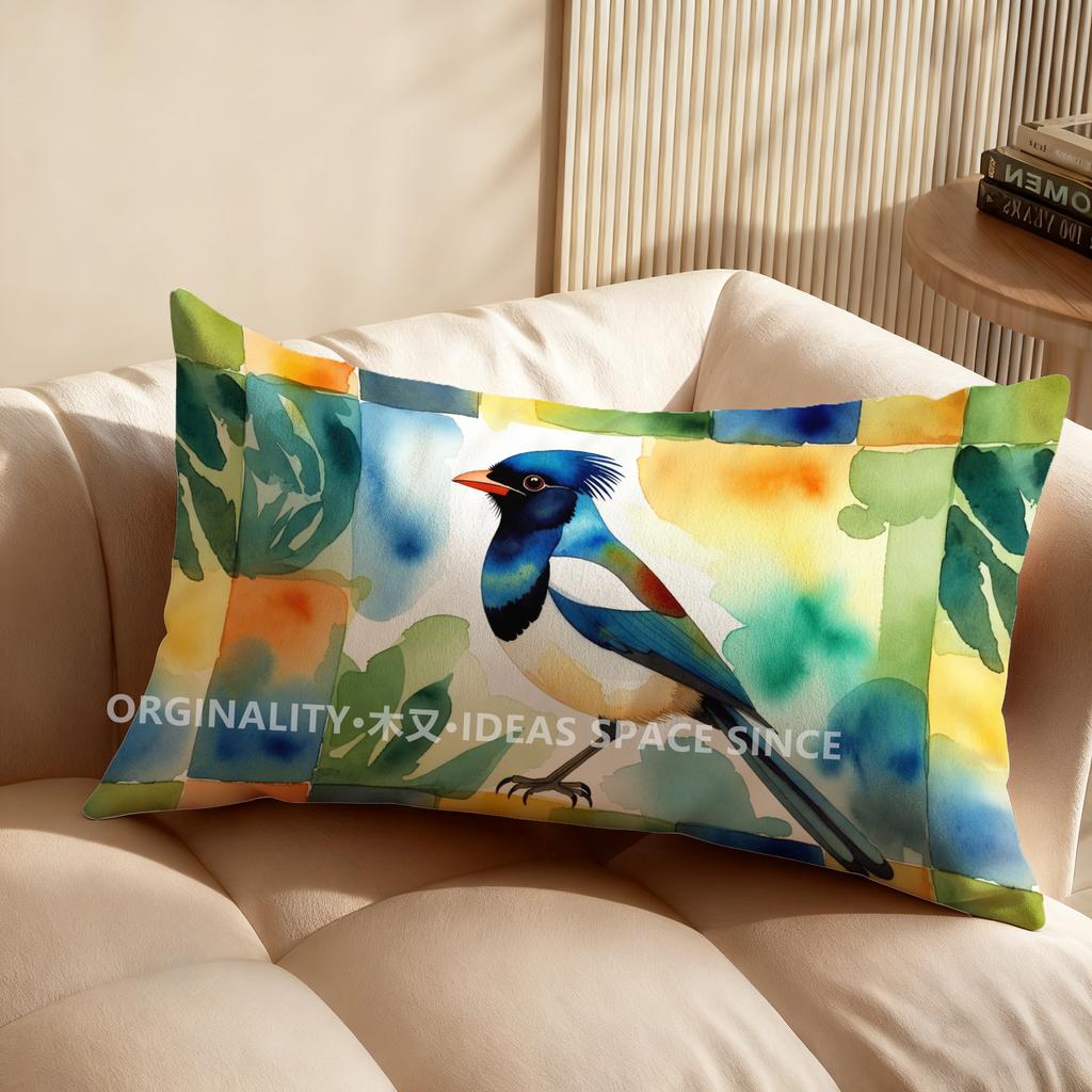 2D Colorful Bird Watercolor Pillowcase Suitable For Sofa Bedroom Car Pillow Cover Cushion Rectangular Back Cushion