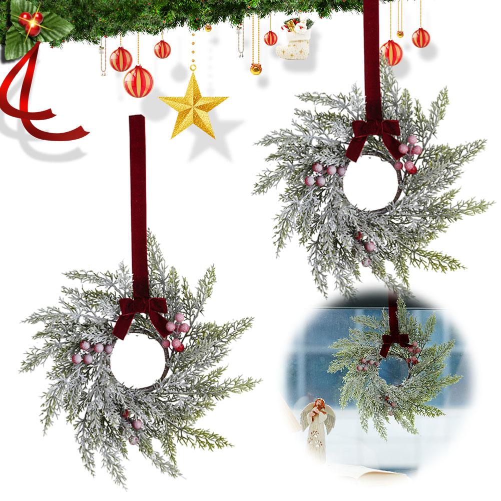 Simulated Pine Needles Red Berries Christmas Wreath Venue Layout Props Cabinet Windows Door Hanging Decorations