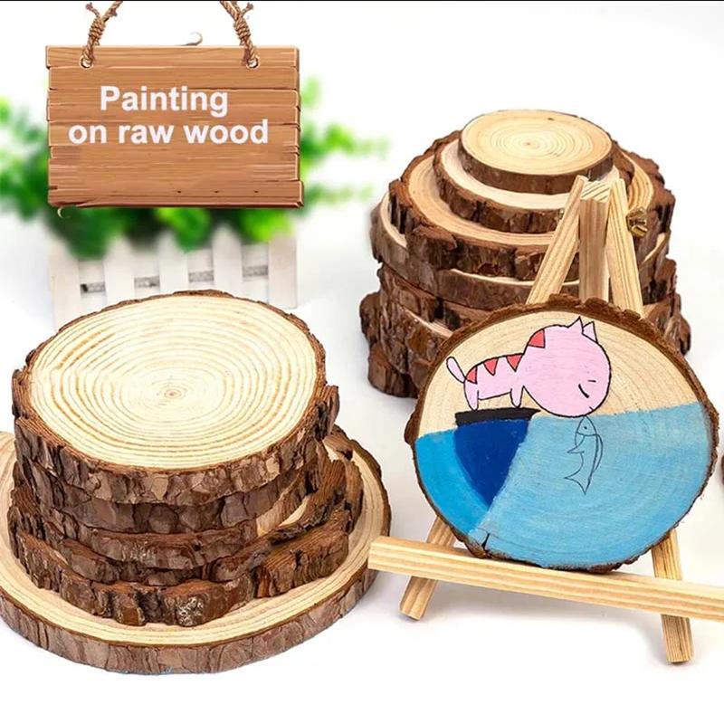 3-16CM Thick Natural Pine Round Unfinished Wood Slices Circles With Tree Bark Log Discs DIY Crafts Wedding Party Painting 1-10pc