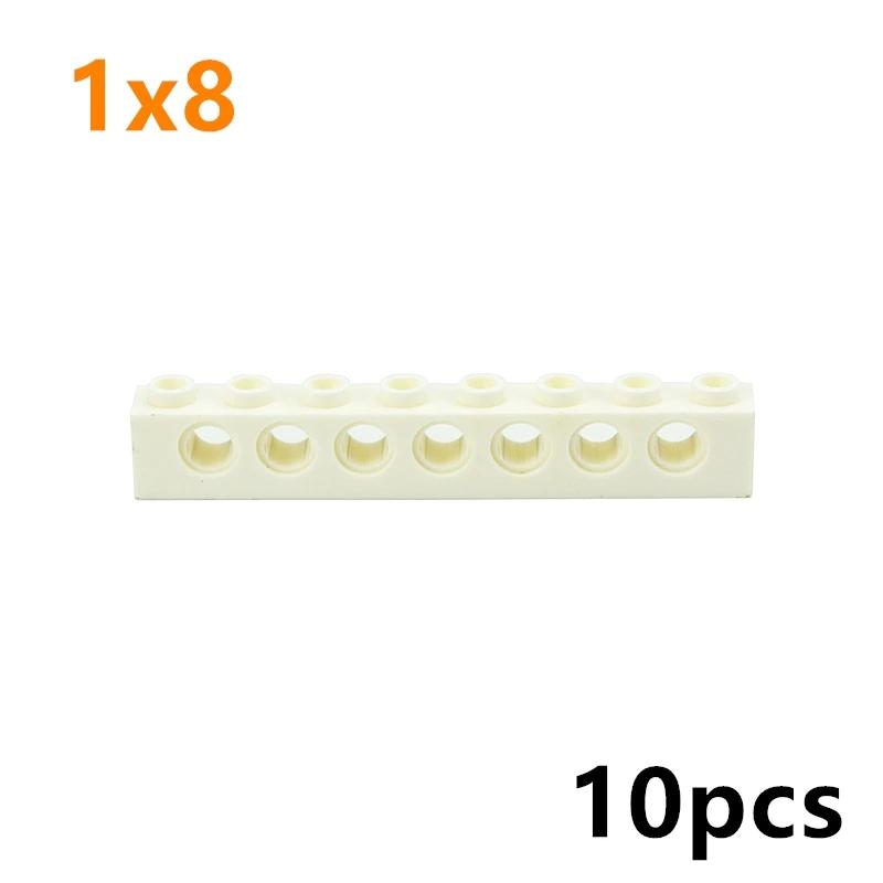 Building Blocks 1x8 with 7 holes Perforated Bricks Assembles Particles Long Beam 3702 Technical MOC Parts 10PCS Toys for Kids