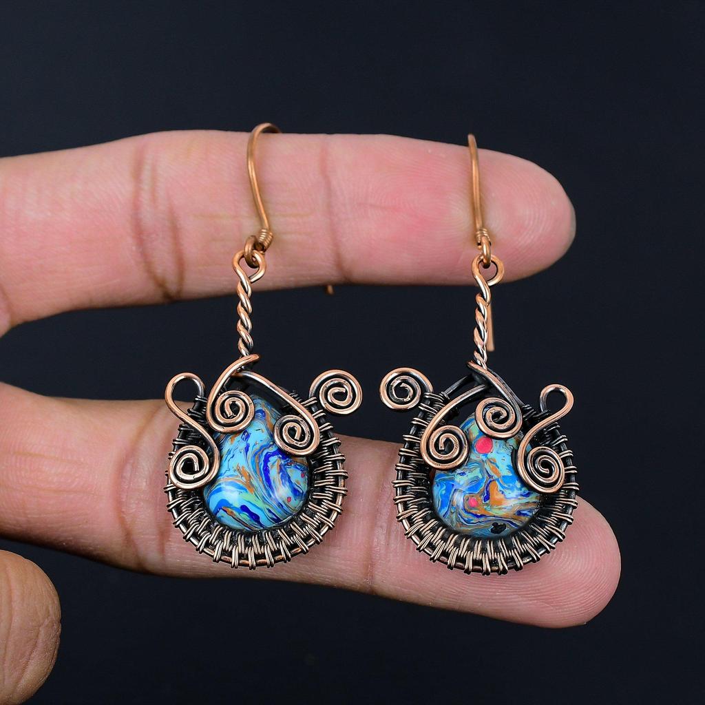 Regenbogen Calsilica Edelstein Handgefertigt Reiner Kupferdraht Wickel Schmuck Anhänger Für Frauen