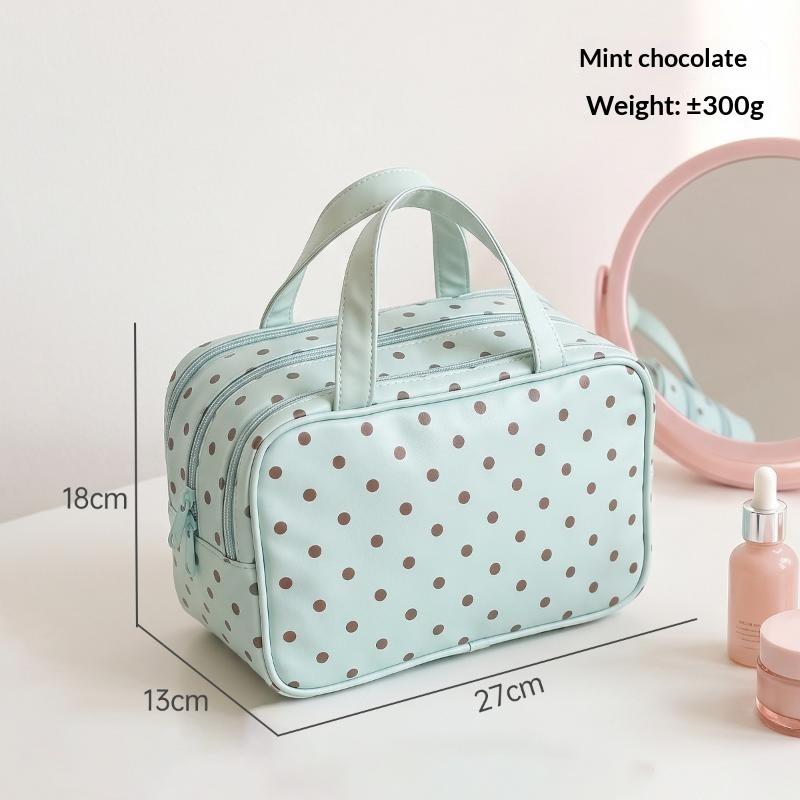 Polka Dot Cosmetic Bag Large Capacity Pu Waterproof Travel Toiletry Organizer Three-Layer Partition Travel Storage Bag