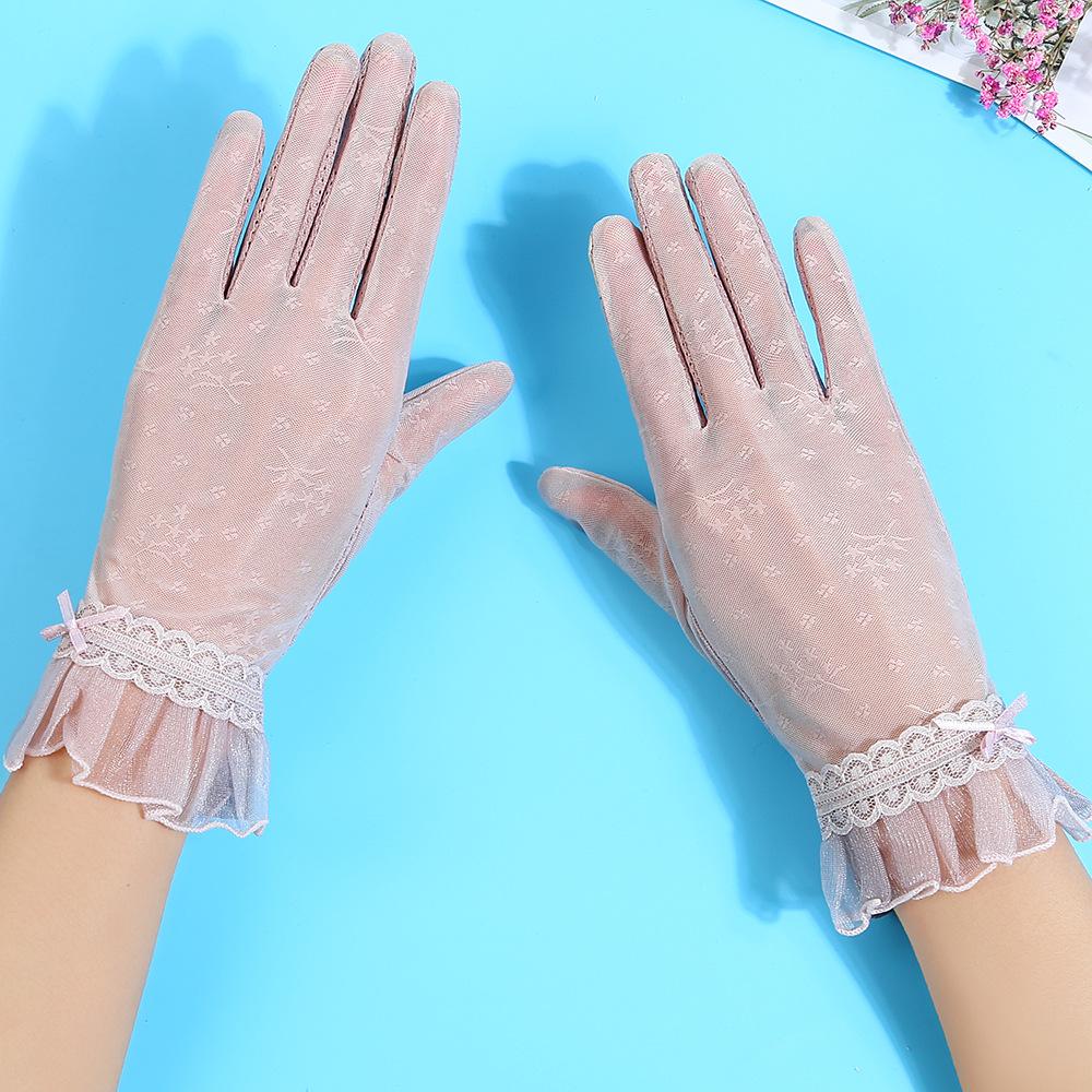 Spring and Summer Lace Women's Long Finger Cycling Sports Driving Outdoor Sunshade Thin Breathable Cool Touch Screen Gloves