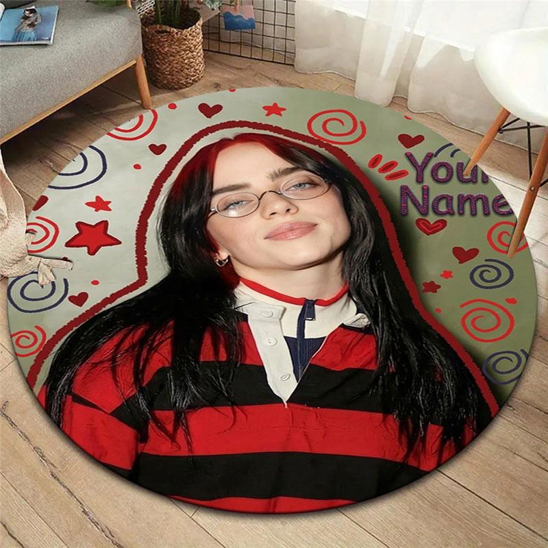 Billie Eilish Custom Name Round Area Rug,Carpet Rug for Living Room Bedroom Sofa Playroom Decor,Non-slip Floor Mat