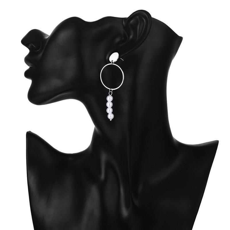 Elegant Asymmetrical Pearl Earrings For Women Stylish Geometric Design Alloy