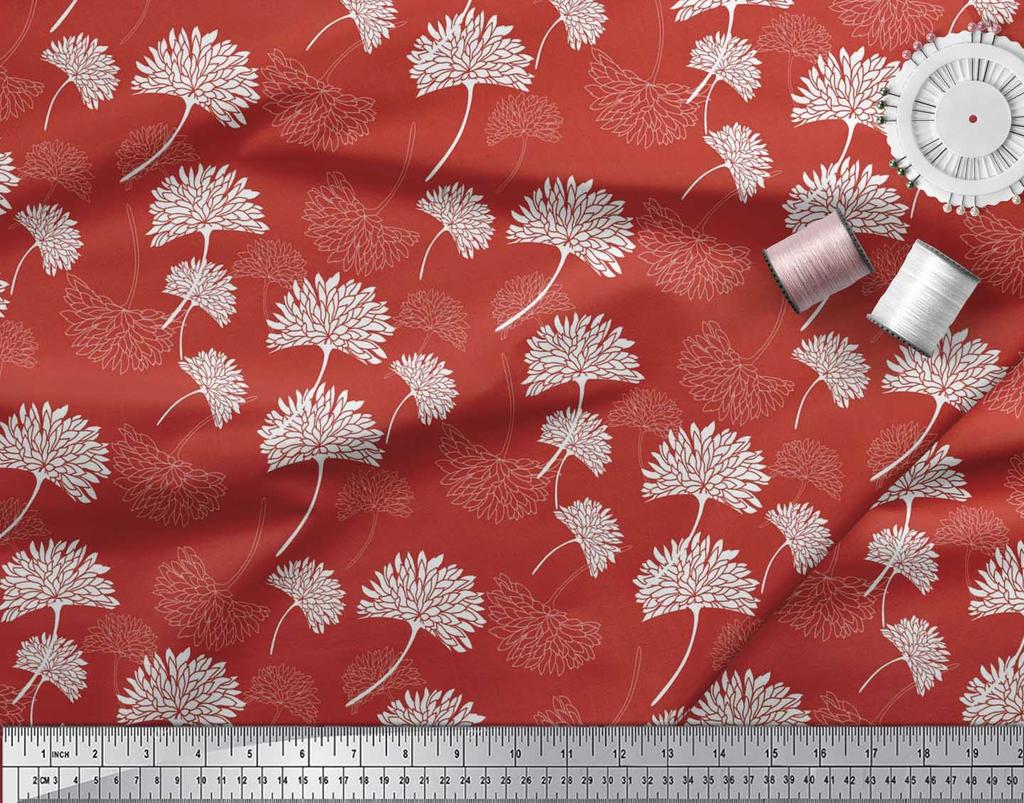 Soimoi Red Japan Crepe Satin Fabric Flower Artistic Printed Fabric 1 Yard 42 Inch