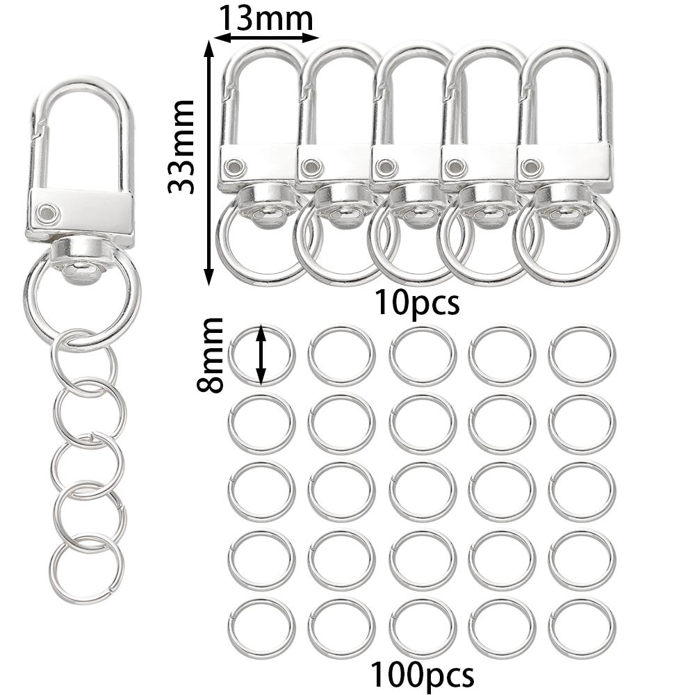 110 Stück/Set Legierung Karabiner Hummerverschluss Haken Schlüsselanhänger Zubehör mit Biegeringen für DIY Schlüsselanhänger Halskette Armband Zubehör