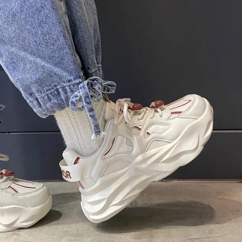 Fashion Kawaii Strawberry Vulcanized Shoes for Women 2025New Platform Korean Fashion Thick Sole Sneakers Zapatillas Mujer Lace Up Tennis