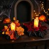 Seasonal Holiday Ornaments Halloween Floral Candle Ring, Artificial Maple Rose Wreath for Spooky Home Decorations Holder, Table Centerpiece