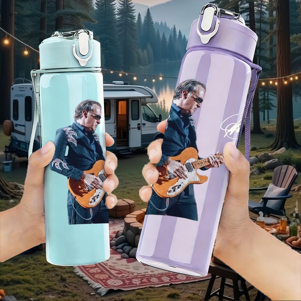 1PC Guitarist Male Sketch A 750ml Sports Water Bottle Leakproof Straw Lid Outdoor Office Home