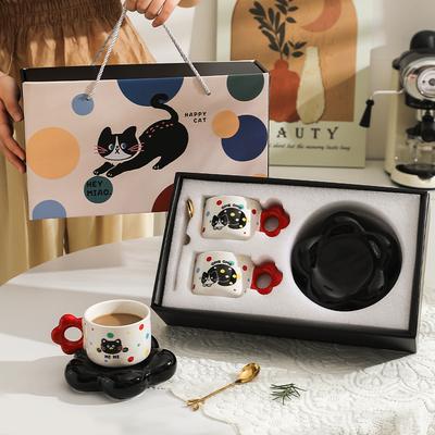 Meow Le Valley Mengqu Tazza da Caffè in Ceramica Sottobicchiere Regalo Gatto Alto Valore Tazza Acqua Regalo per Coppia