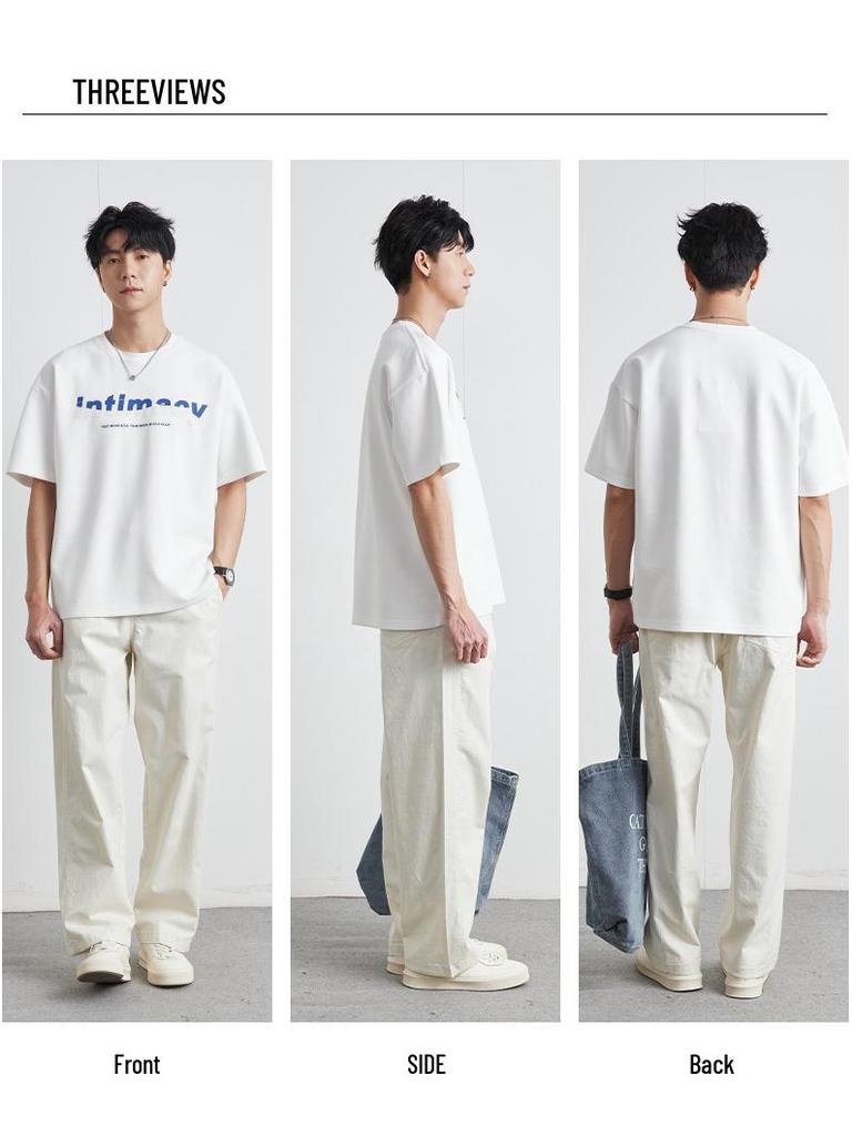 Yizhi Men's Summer 2025 European & American Heavyweight Letter Print Short-Sleeved T-Shirt