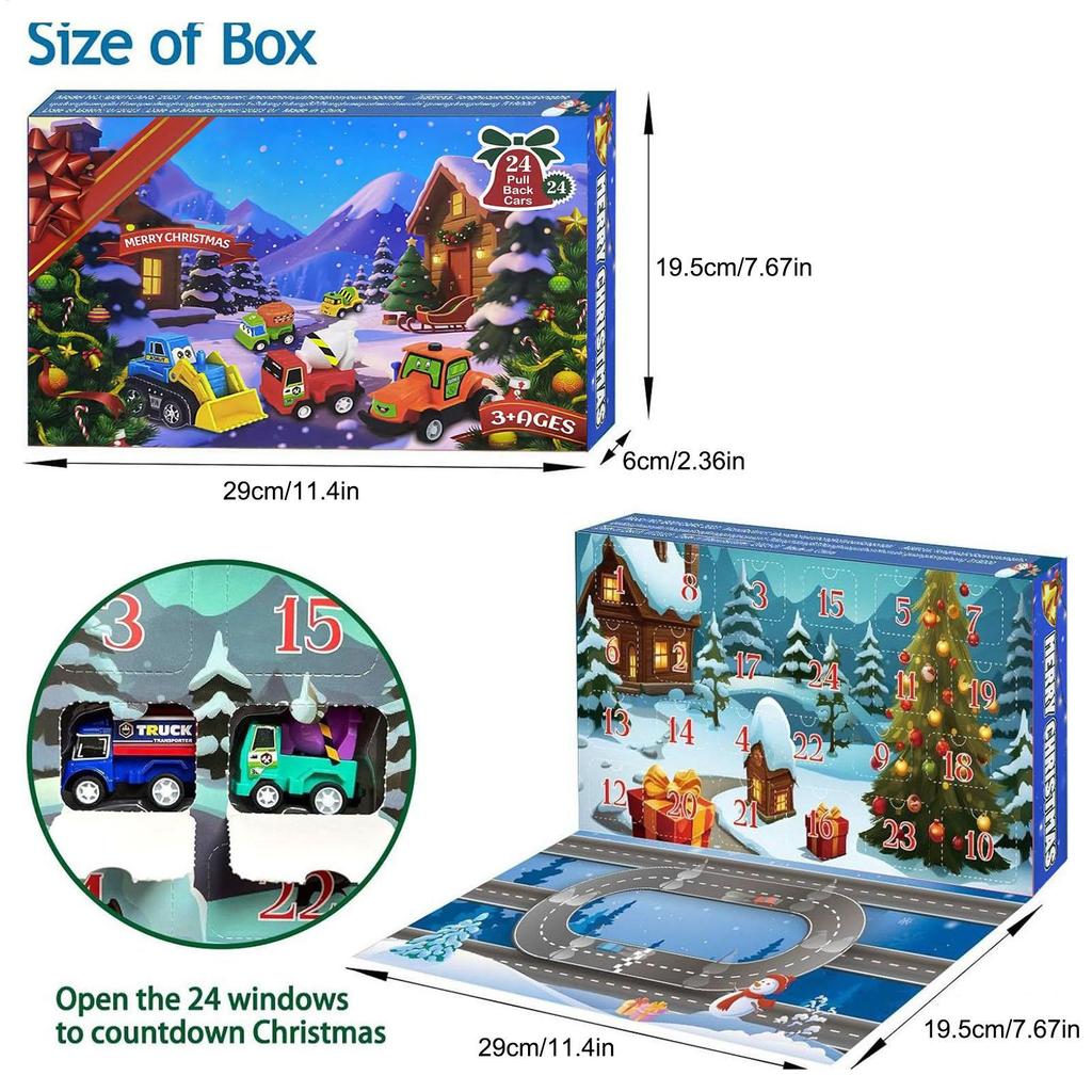 2025 Christmas Countdown Calendar 24 Days Pull Back Car Toy Advent Calendar for Kids Toddlers Christmas Gifts Vehicle Model Toys