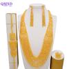 Trendy Nigerian Dubai Gold Color Jewelry Set For Women Tassel Long Chain Bridal Long Necklace Bracelet Earring Ring Wedding Sets
