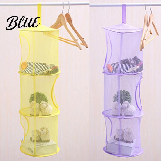 Mesh Hanging Bag for Home Foldable Organizer Useful Cloth 3 Compartments Storage Basket