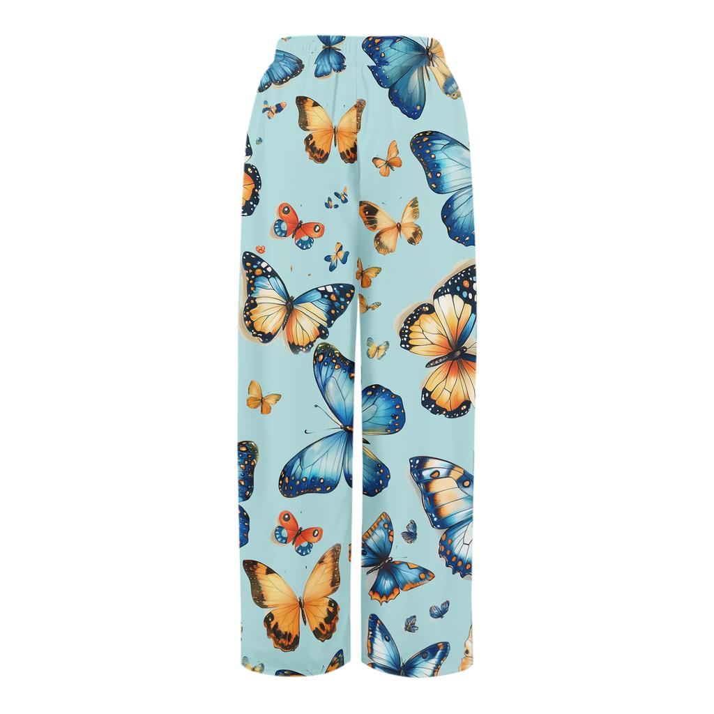 Women's Loose Casual Floral Print Wide Leg Pants With Elastic Waist Drawstring And Pocket Pants