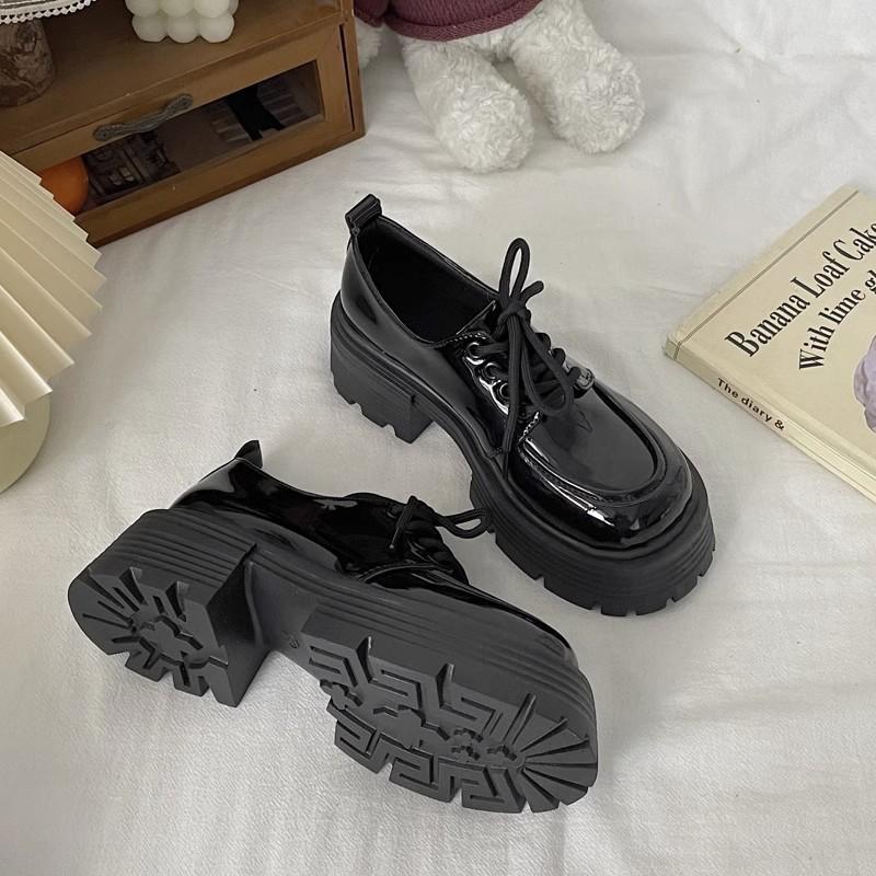 Comemore Mary Jane Shoes Thick Bottom Spring Autumn Black Lace Up Chunky Heeled Women's Shoes Platform JK Dress Loafers Shoes