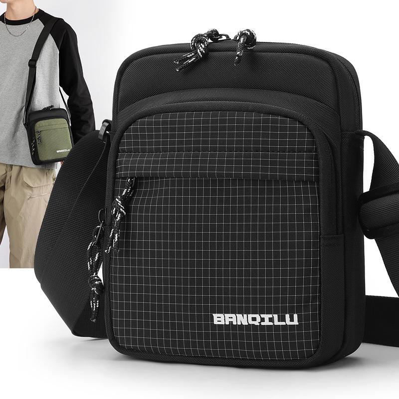 Check Canvas Shoulder Bag Men's Lightweight Crossbody Small Square Bag