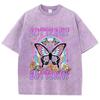 Oversized Women Washed T-Shirts Rainbow And Butterfly Printed Tee Shirts Cotton Oversize Tees Vintage Female Clothes