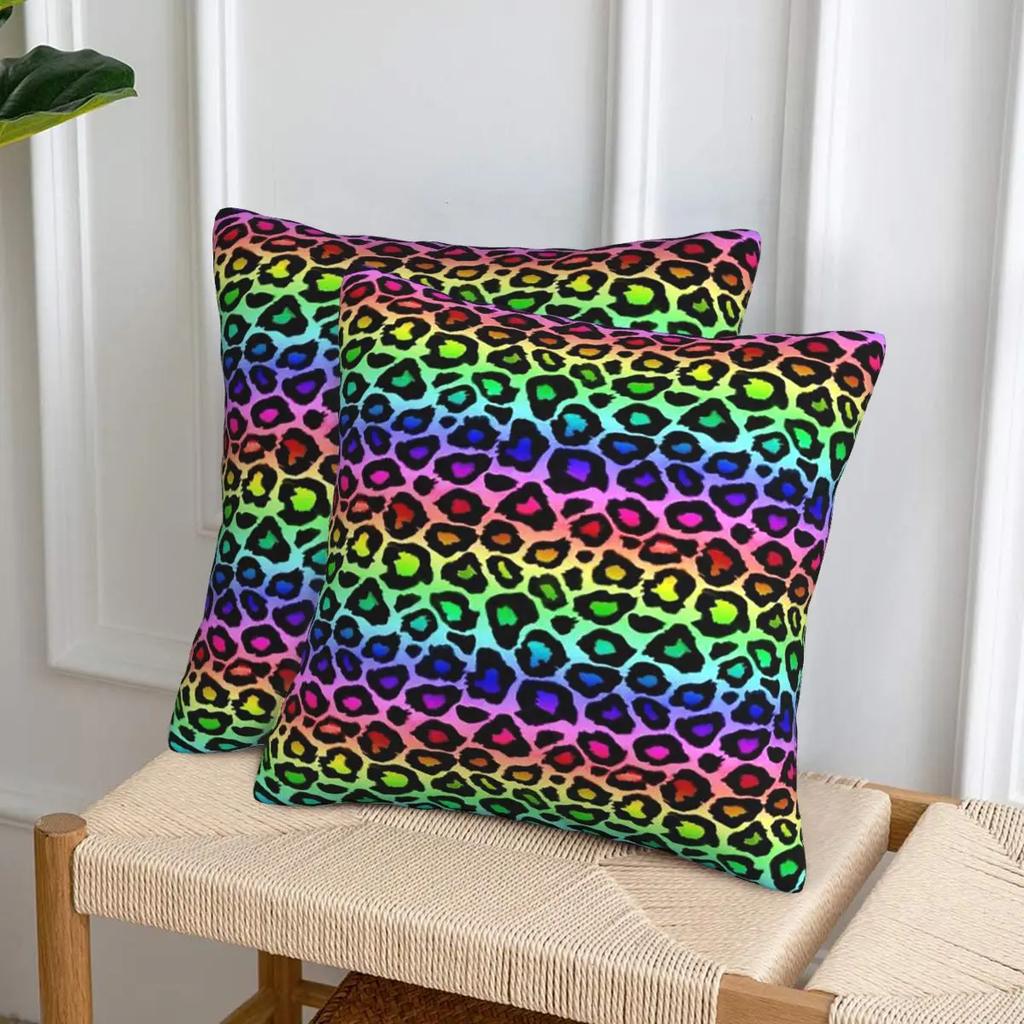 Colofrul Rainbow Leopard Print Animal Skin Cheetah 2 Pcs Square Pillowcase Pillow Cover Cushion Throw Pillow For Home Sofa