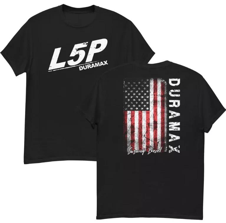 L5P Duramax Shirt, Mens Diesel Truck T-Shirt With American Flag Design