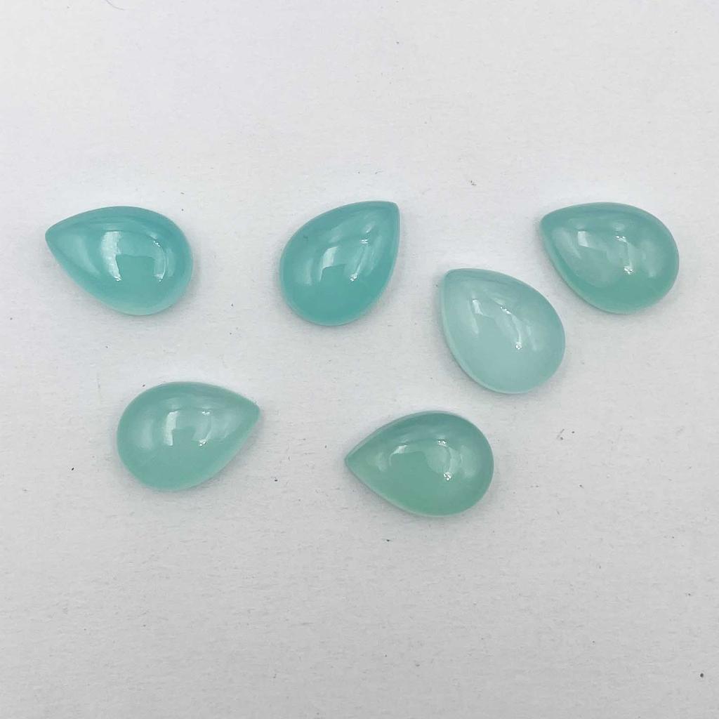 Natural Aqua Chalcedony Pear Cabochon Loose Gemstone Lot 6 Pcs 12*17-13*17 MM 65 CT For Jewelry Making