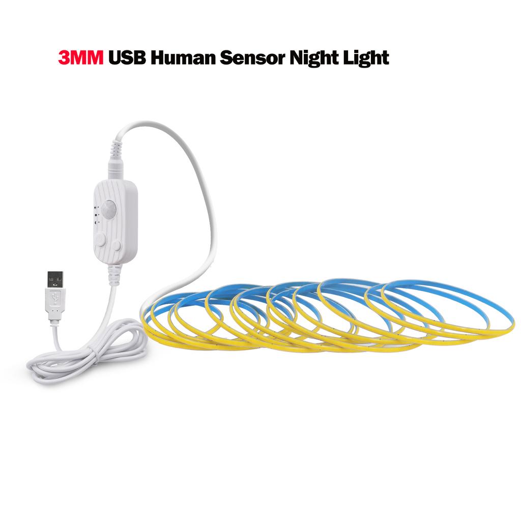 3mm 5mm 8mm COB Led Strip with Motion Sensor DC 5V USB Powered White Red Blue Green Yellow Flexible Room Night Light 1M 3M 5M