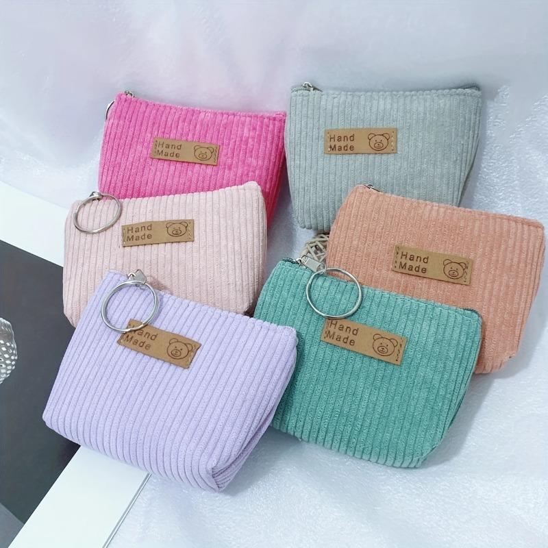 Corduroy Coin Purse Flannel Zipper Bag Cloth Label Striped Coin Bag Girl Small Wallet Storage Key Case