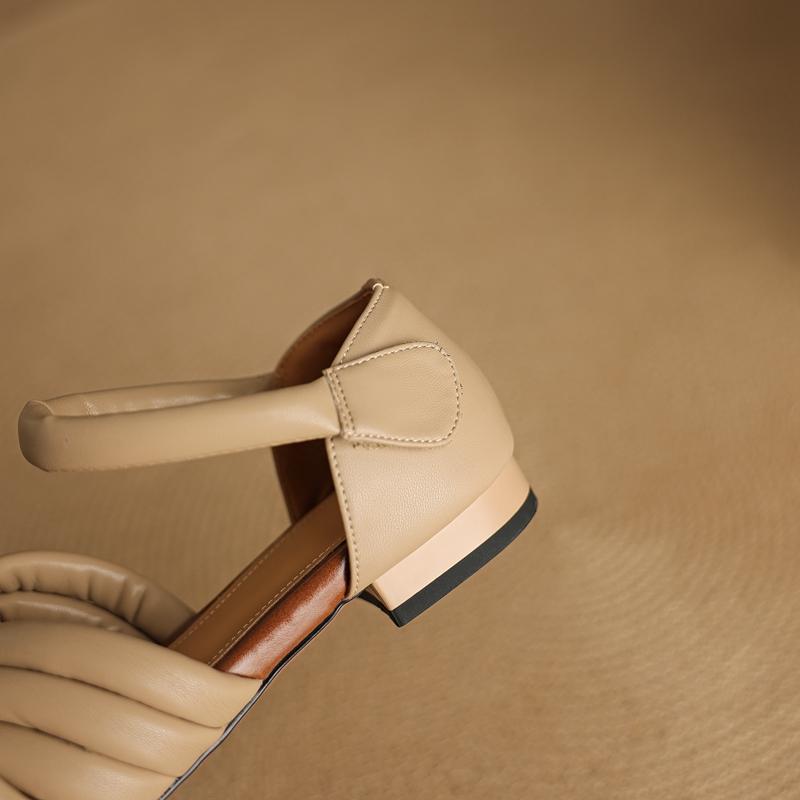 Fashion Women's new leather cowhide summer open toe fish mouth bag with low heel, comfortable and breathable Roman sandals