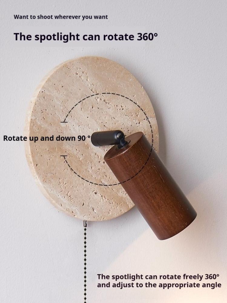 Modern New LED Natural Stone Wood Wall Lamp with Zipper Switch Living Room Study Bedroom Bedside Reading Lighting