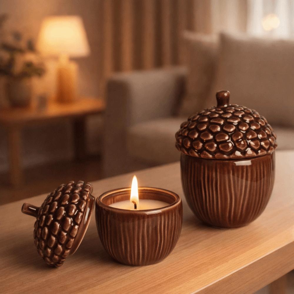 with Lid Ceramics Storage Jar Multi-functional Candlestick Decorative Pinecone Candle Cup  Gift